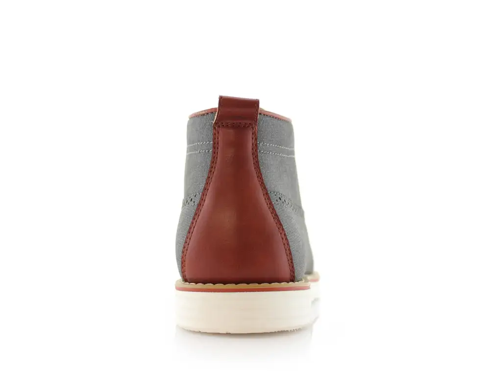 Faux-Leather Two-Tone Cap-Toe Ankle Boots