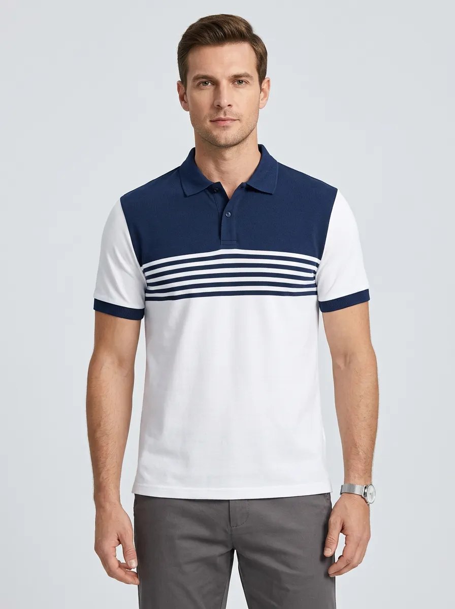 Men's Modern Colorblock Striped Polo Shirt