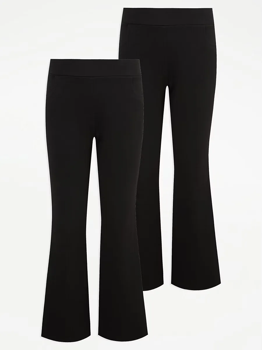 Black Kick Flare Girls School Trousers 2 Pack