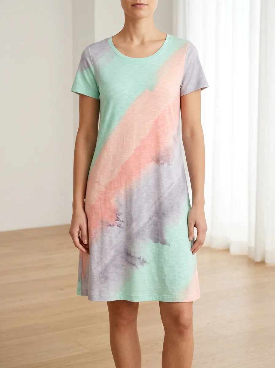 Women's Pastel Tie-Dye Diagonal Stripe Printed Dress