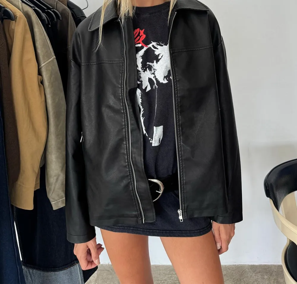 Black Faux Leather Zip Jacket