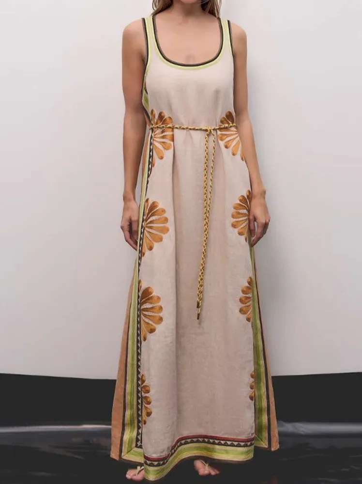 Bohemian Floral Print Sleeveless Maxi Dress