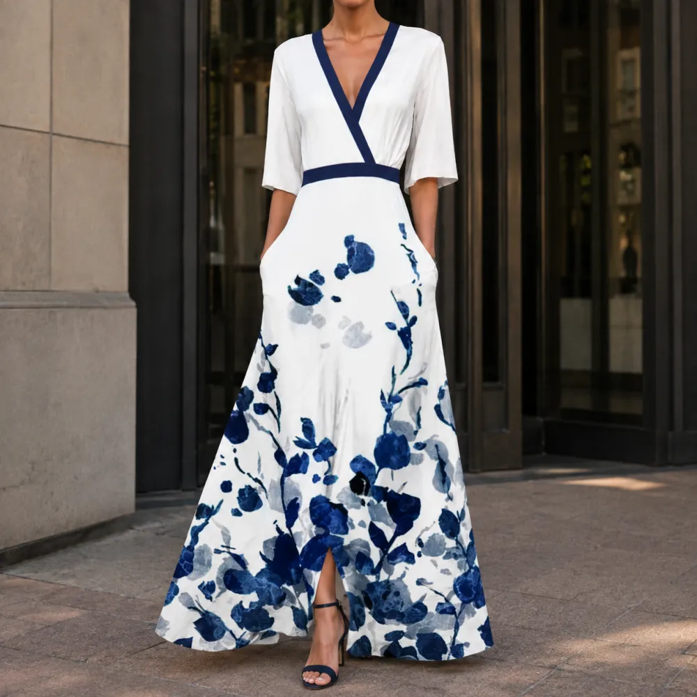 Contrast Wrap Maxi Dress