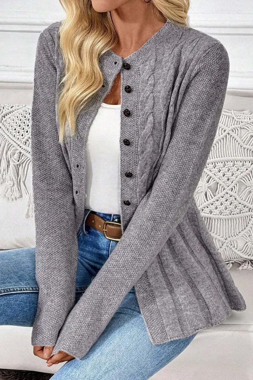 High Cable Knit Cardigan
