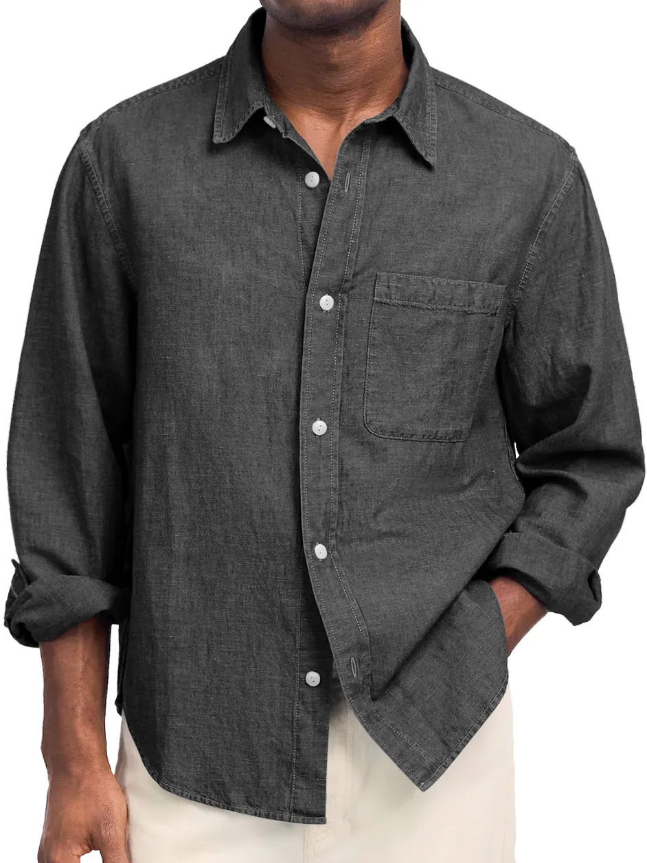 Cotton Linen Open Collar Shirt