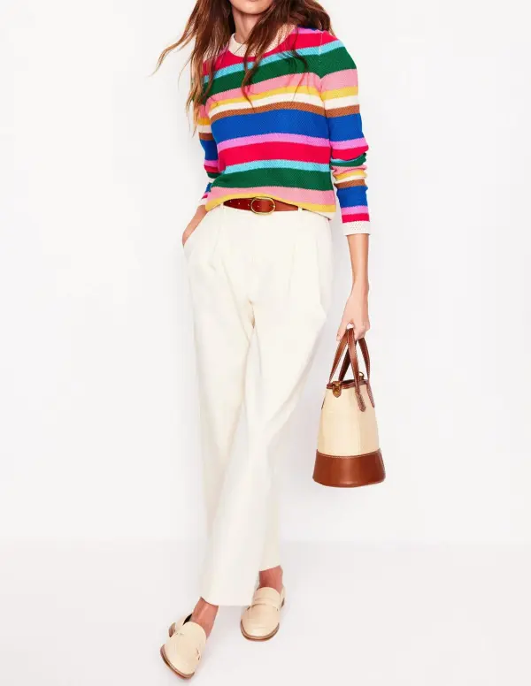 Pullover Crew Neck Trim Sweater