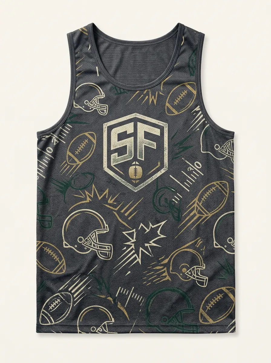 Men's American Football Fan SF Logo Helmet Printed Tank Top