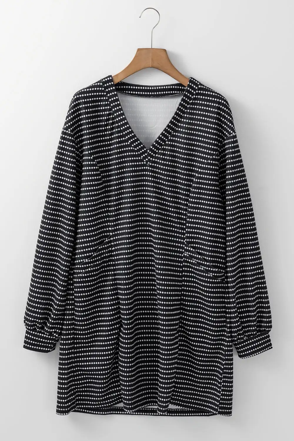 Striped V Neck Long Puff Sleeve Shift Dress