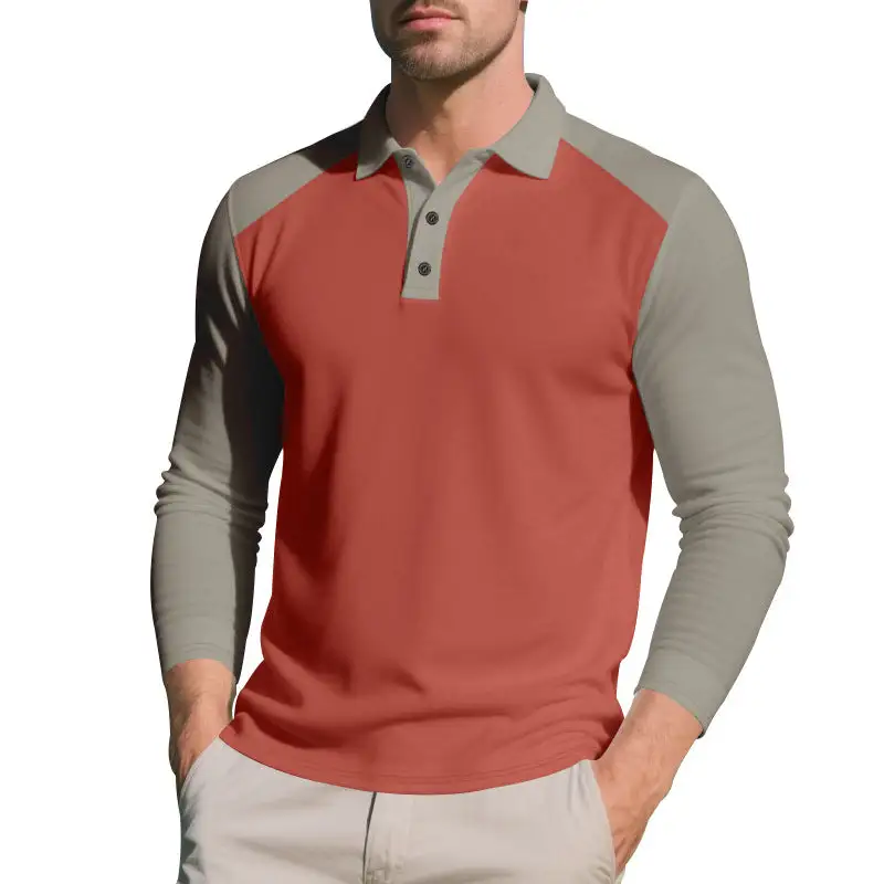 Button Placket Raglan Sleeve Long Sleeve Athletic Polo Shirt