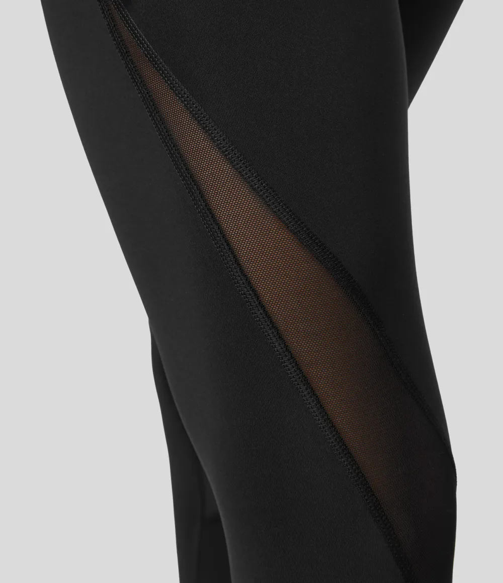 SpeedWave High Waisted Back Zip Pocket Contrast Mesh Quick Dry 7/8 Workout Leggings