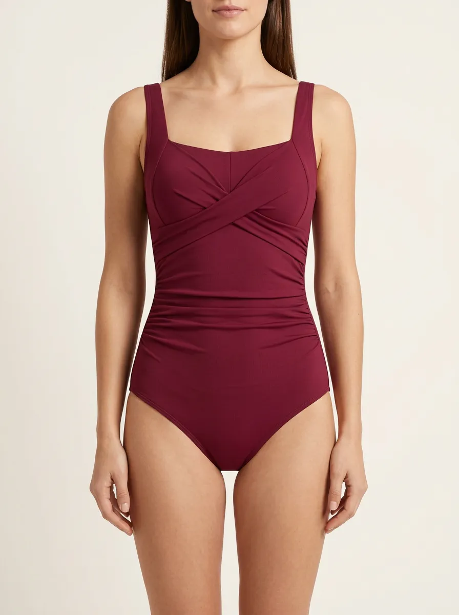 Classic Profile Cross-Front Ruched One-Piece Swimsuit