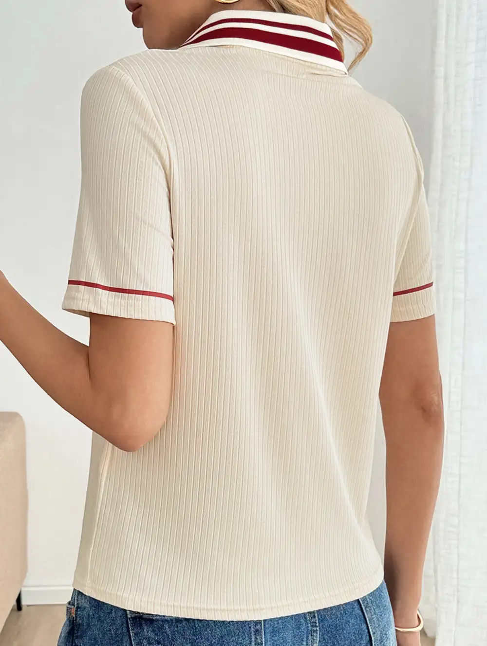 Retro Striped Collared Polo Shirt