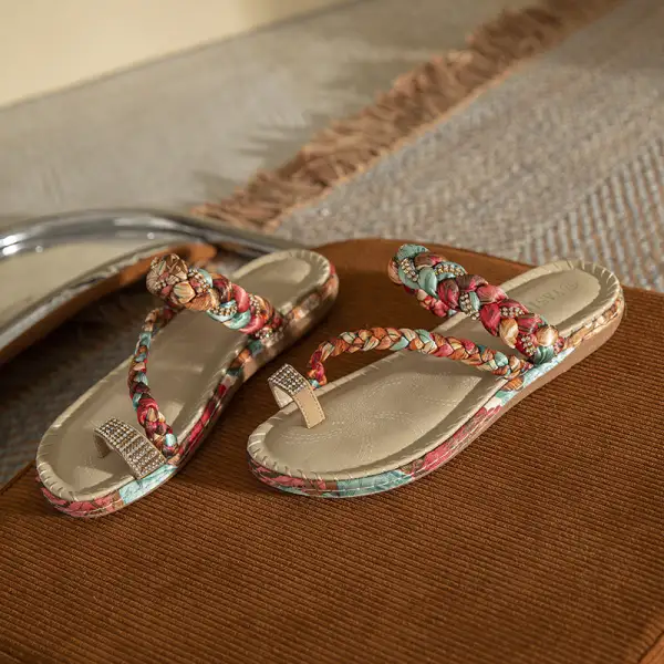 Beaded Strap Flat Sandals