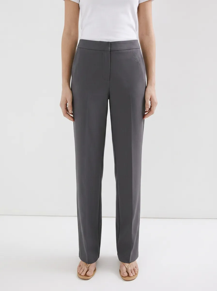Women's Minimalist Leaf Embroidery Mid-Rise Straight Leg Pants