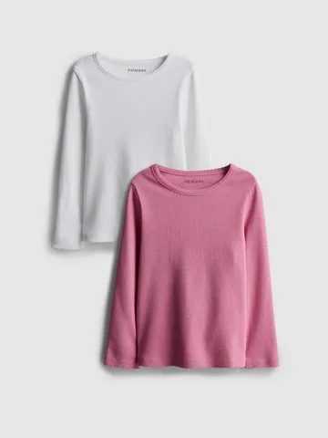1-9yrs | 2pk Ribbed Picot Trim Long Sleeve T-Shirts