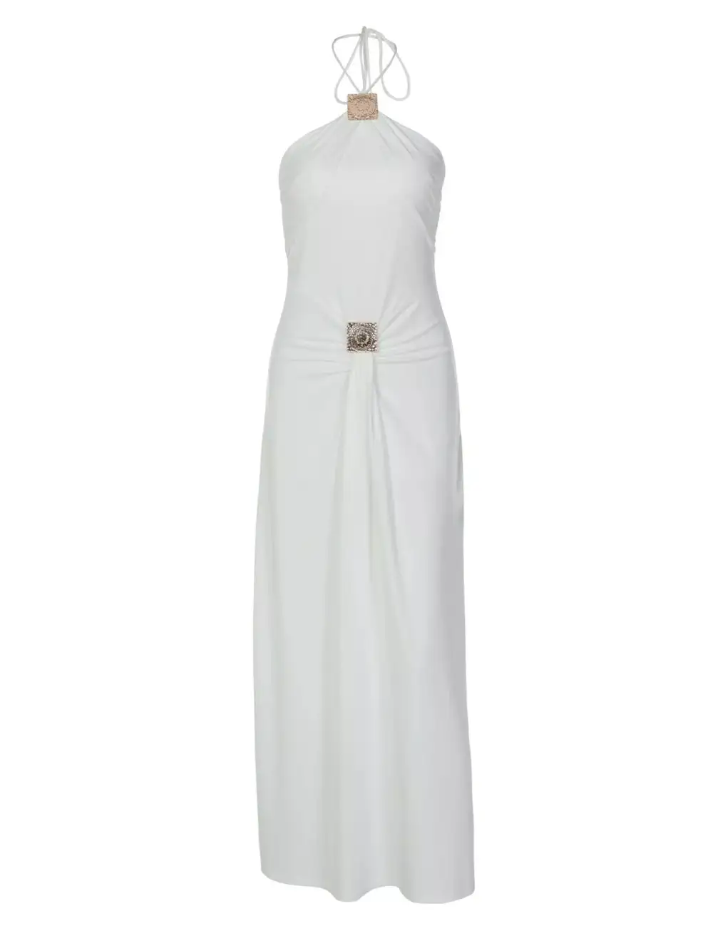 Backless Ruched Halter Neck Maxi Dress