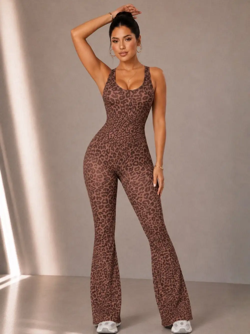Studio Active Flare Leopard Print Jumpsuit