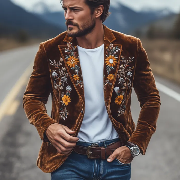 Structured Button Velvet Blazer
