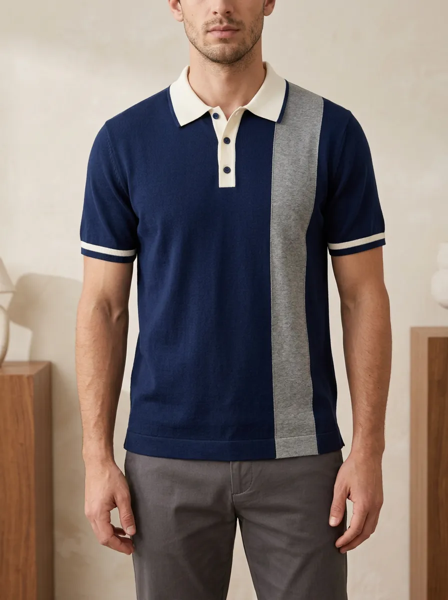 Men's Modern Everyday Vertical Stripe Polo Shirt