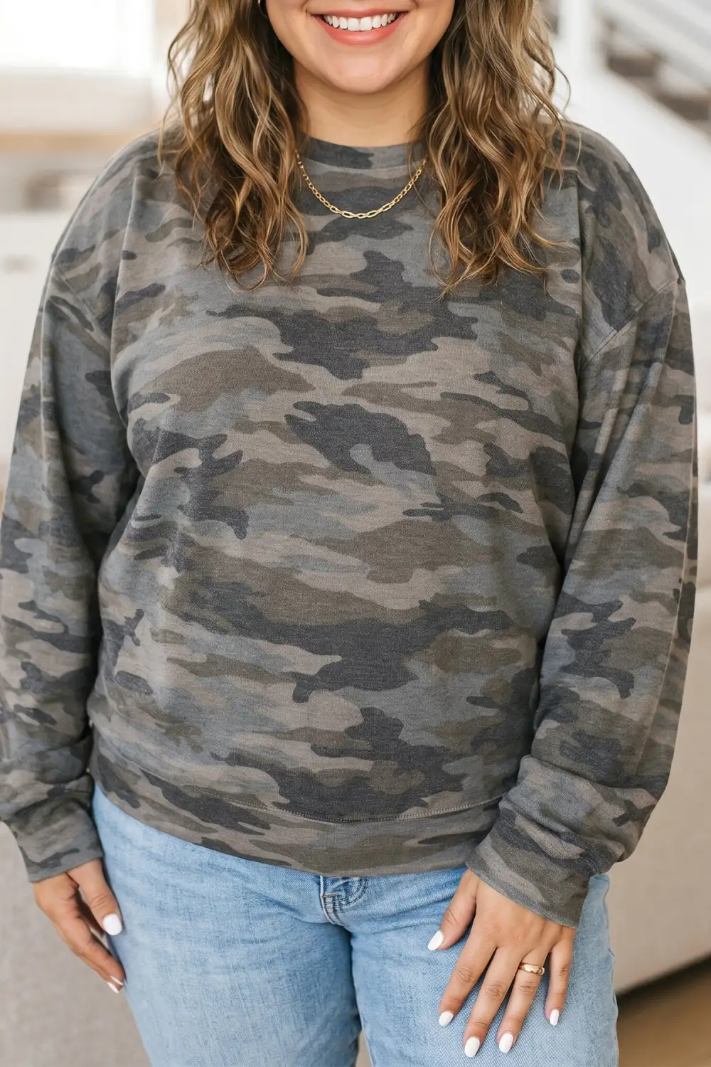 Women's Camouflage Print Long Sleeve Top