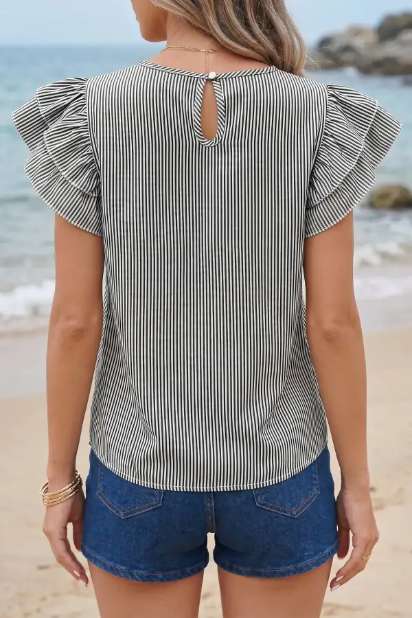 Simple Ruffle Sleeve Short Sleeve Blouse