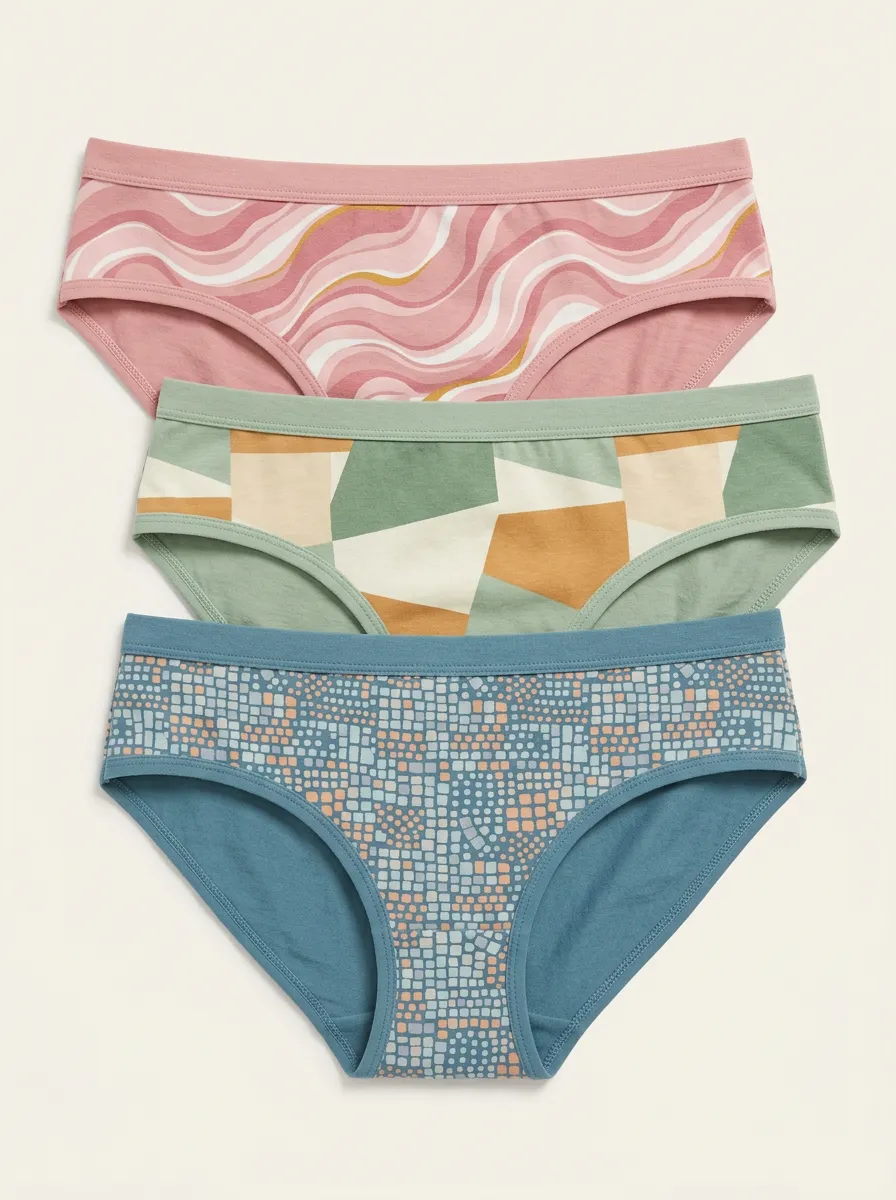 Women's Geometric Abstract Pattern Printed Three-Pack Briefs Bikini Cut