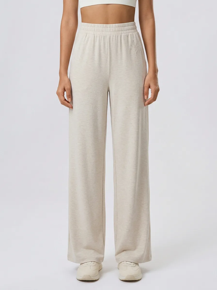 Women's Minimalist Leaf Embroidery Printed Wide Leg Pants