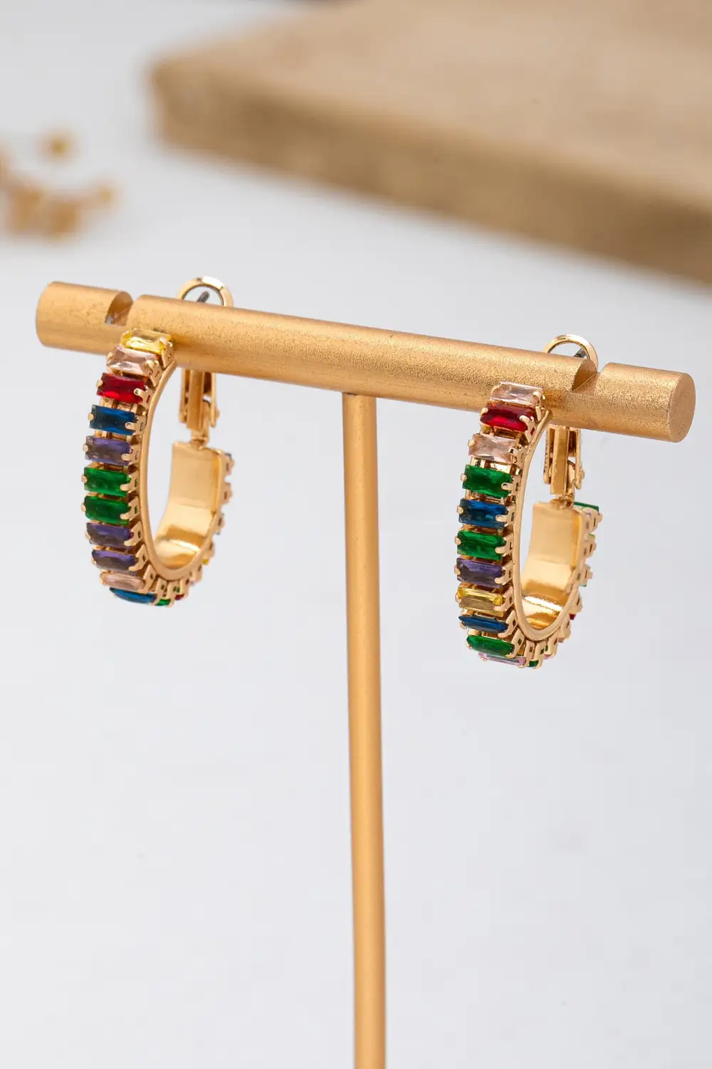 Multicolor Baguette Crystal Hoop arrings