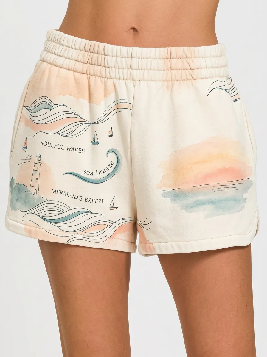 Women's Ocean Lighthouse Watercolor Graphic Shorts