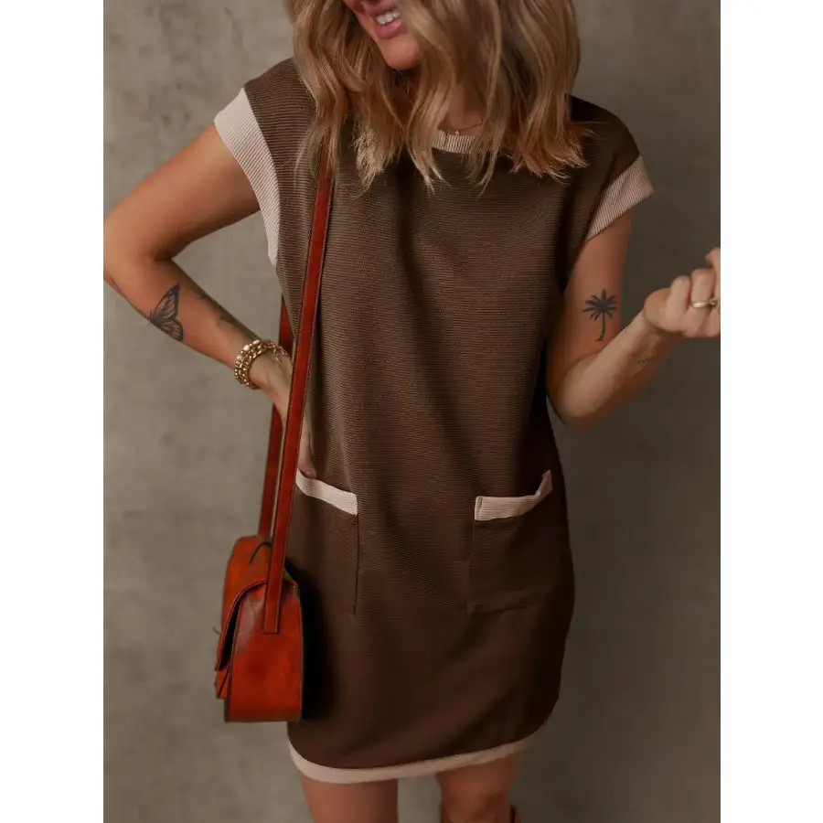 Round Neck Cap Sleeve Mini Dress