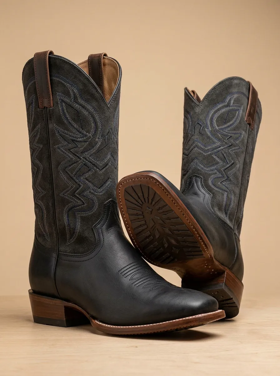Men's Western Cowboy Stitched Pattern Boots