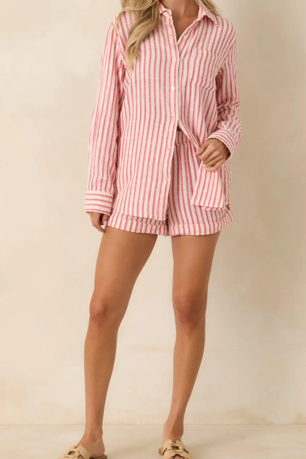 Crimson Stripe Cotton Cabana Shorts