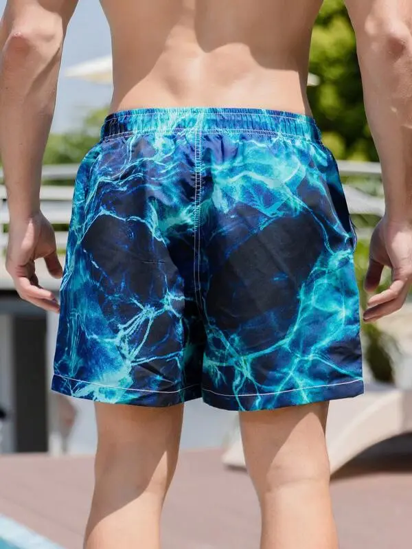 Men's Lightning Print Drawstring Swim Trunks