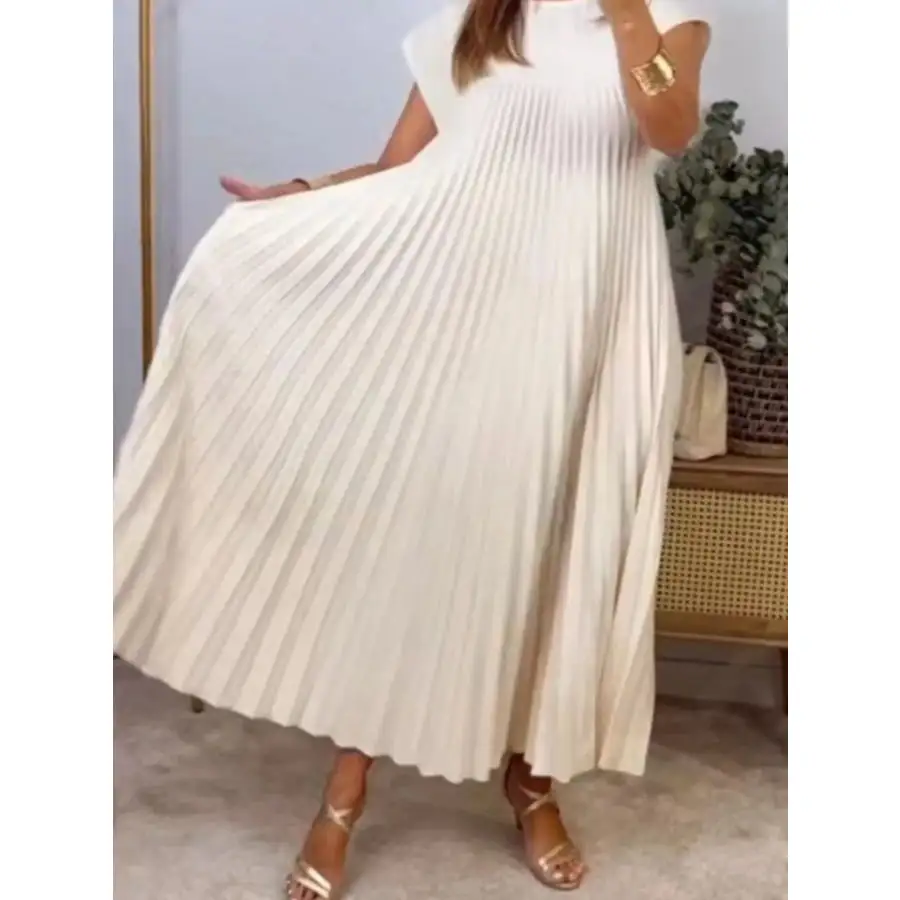 Classic Full Size Pleated Round Neck Maxi Dress Plus Size