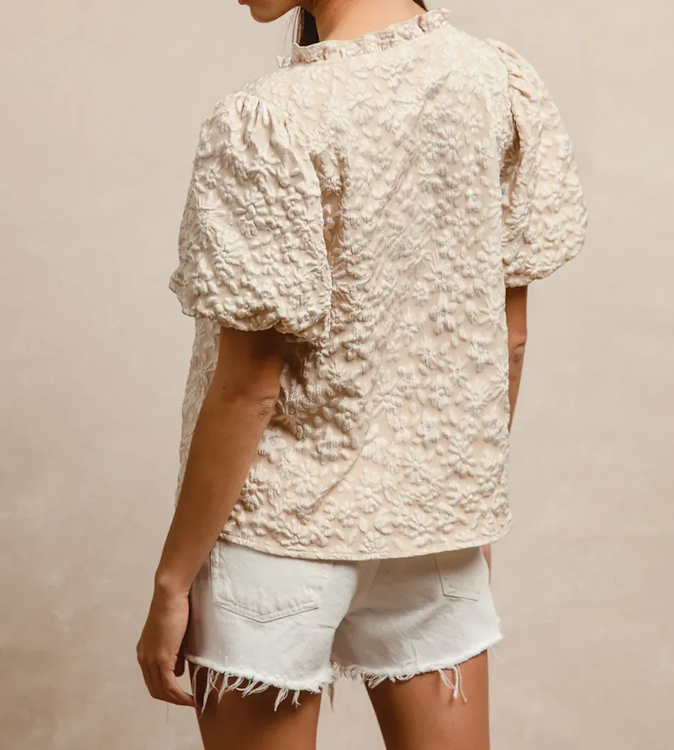 Floral Pattern Ruffled V Neck Top