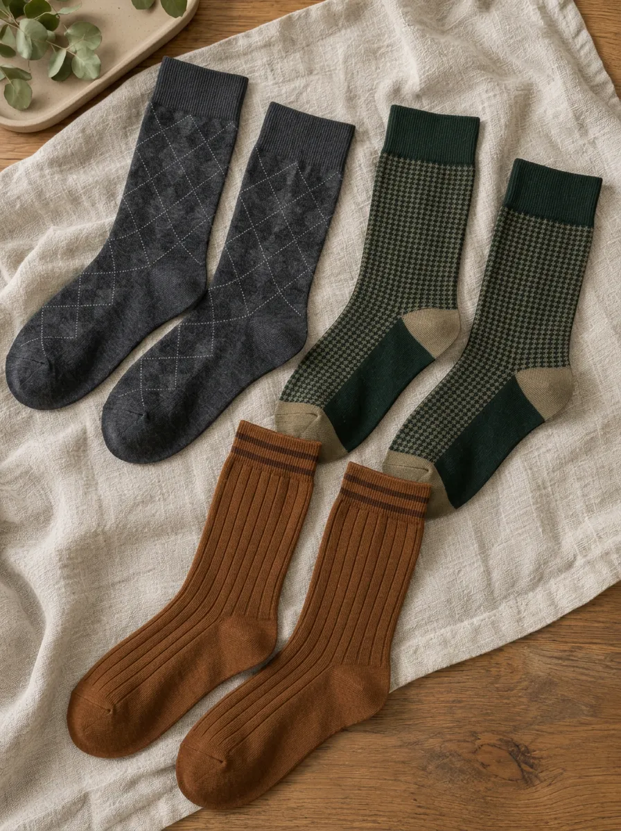 Men's Vintage Style Argyle Houndstooth Ribbed Printed Socks 3-Pack