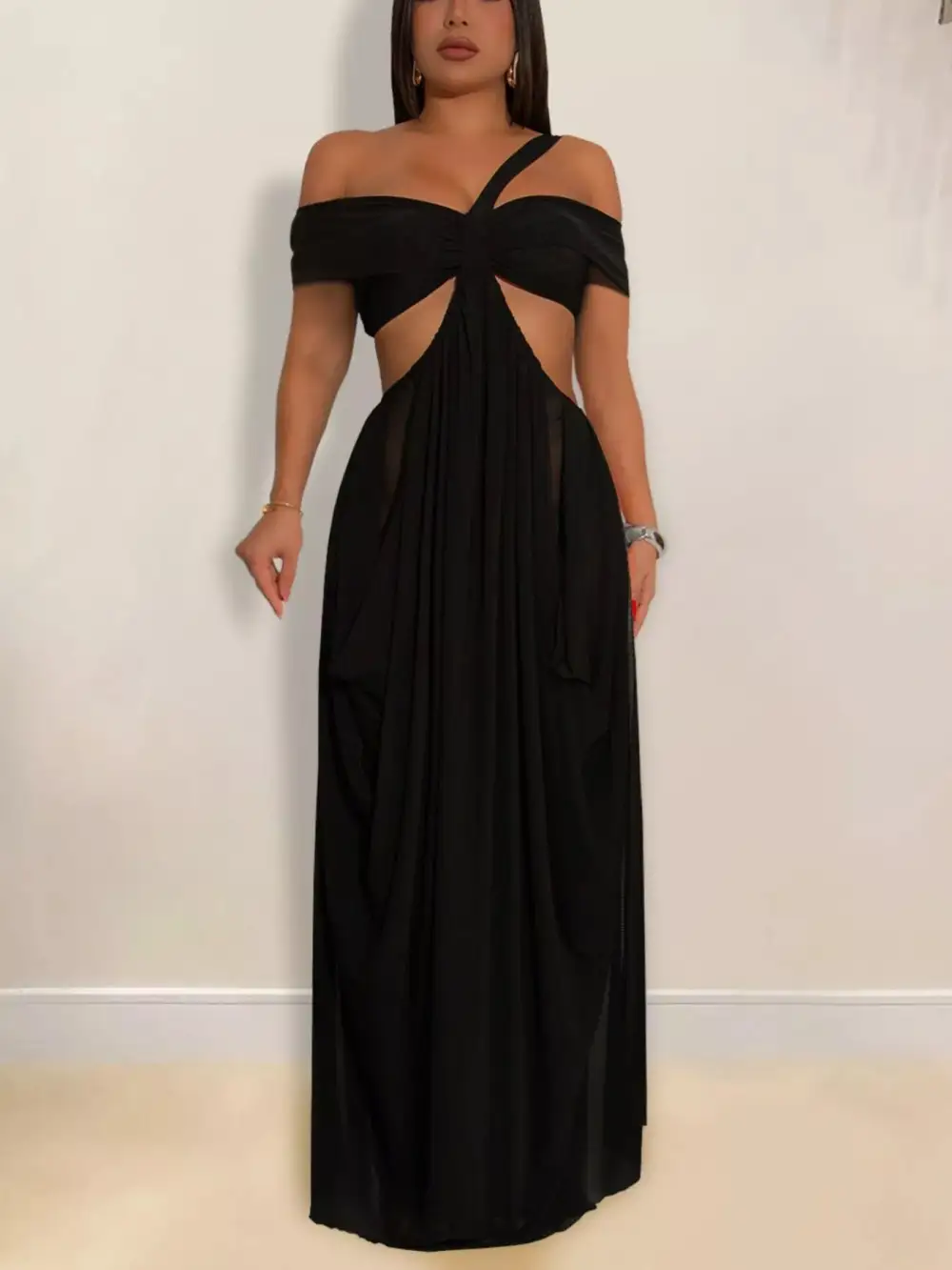 Cutout Off-Shoulder Ruched Maxi Dress
