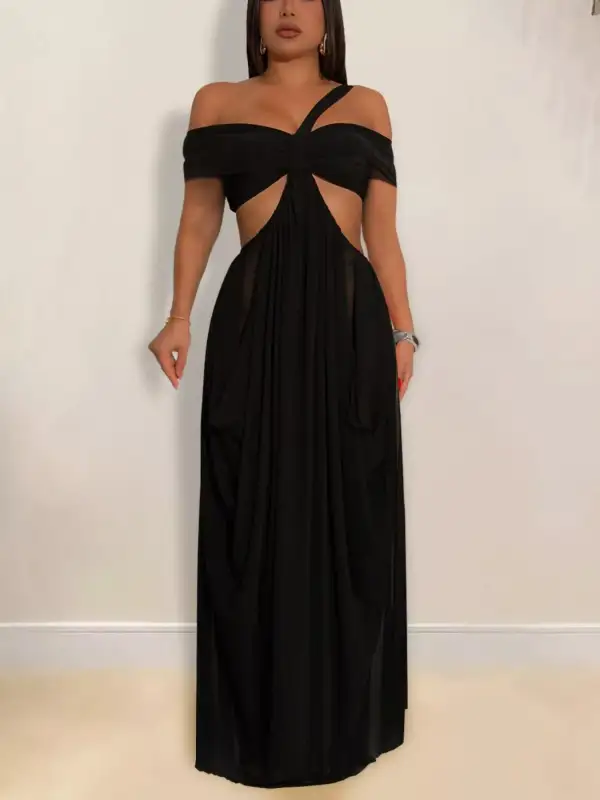 Cutout Off-Shoulder Ruched Maxi Dress