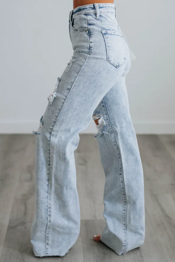 Women's High Rise Long Length Raw Hem Jeans