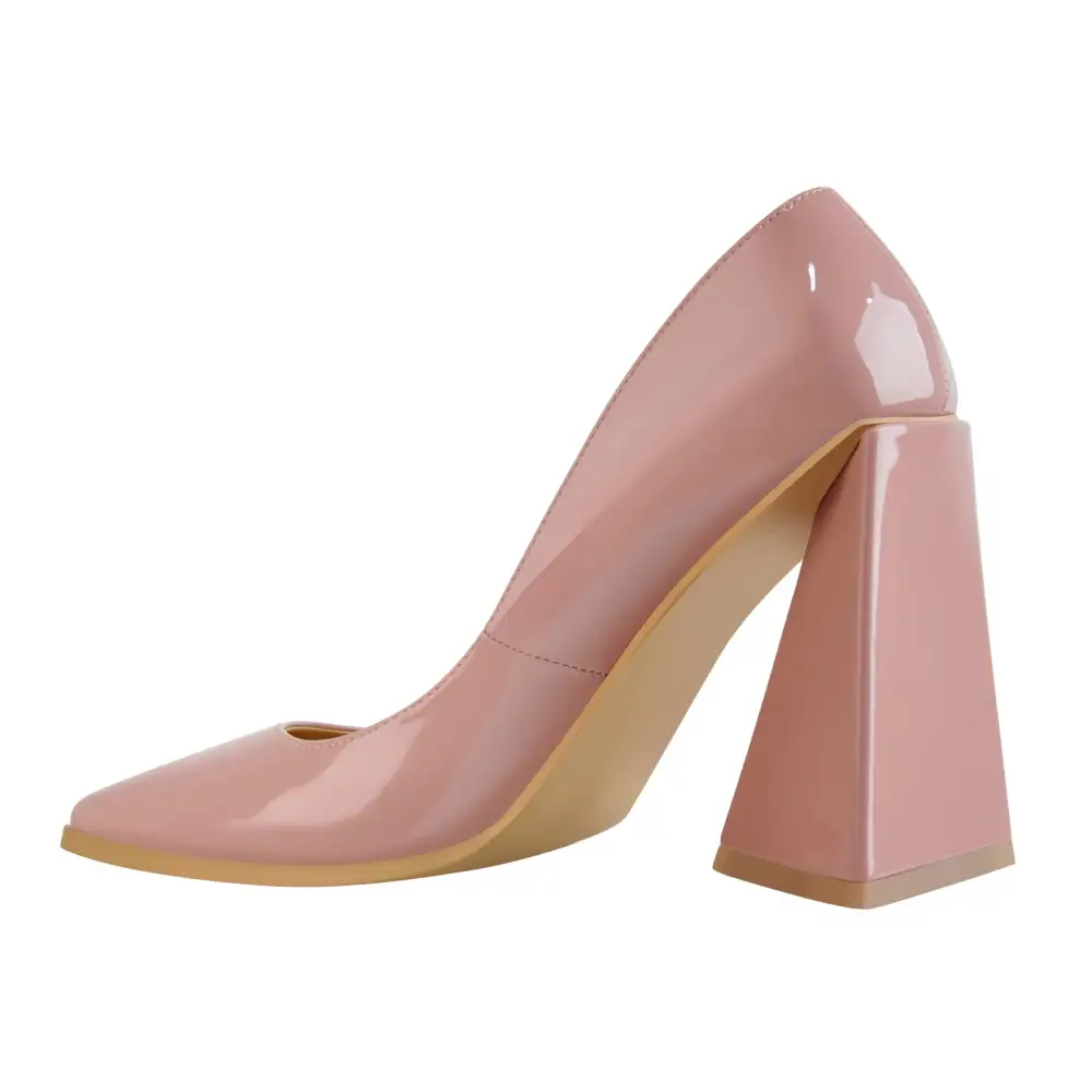 Patent Finish Pointed Toe Chunky Heel Pumps