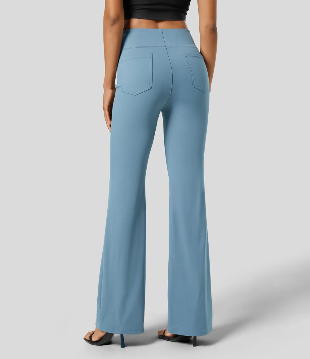  High Waisted Back Side Pocket Slight Flare Work Pants