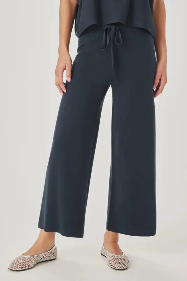 Navy Cropped Sweater Knit Pants
