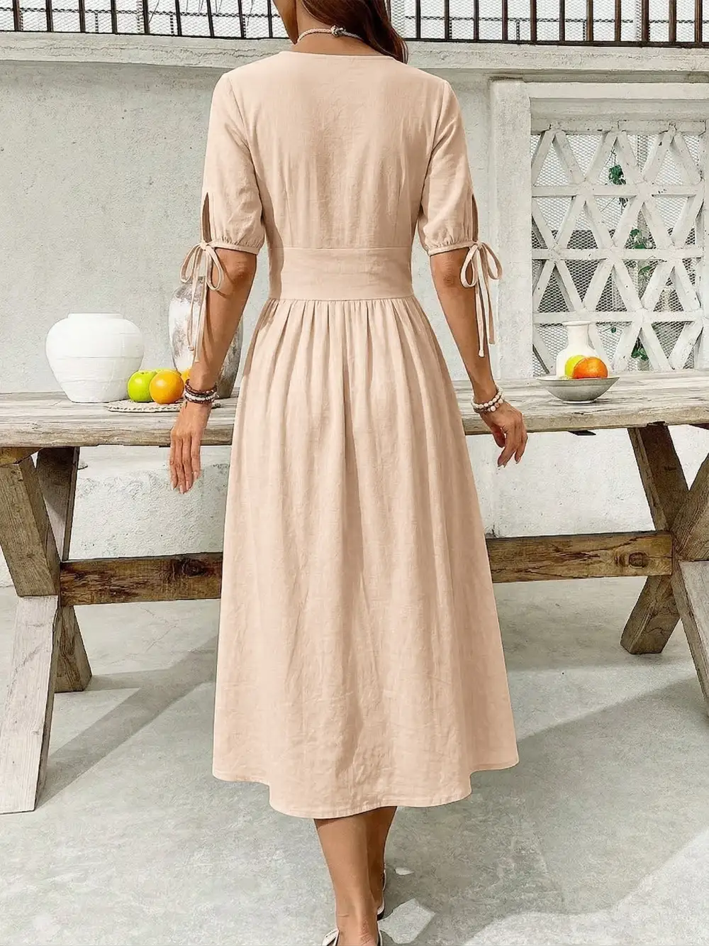 Button Front Short Sleeve Midi Dress