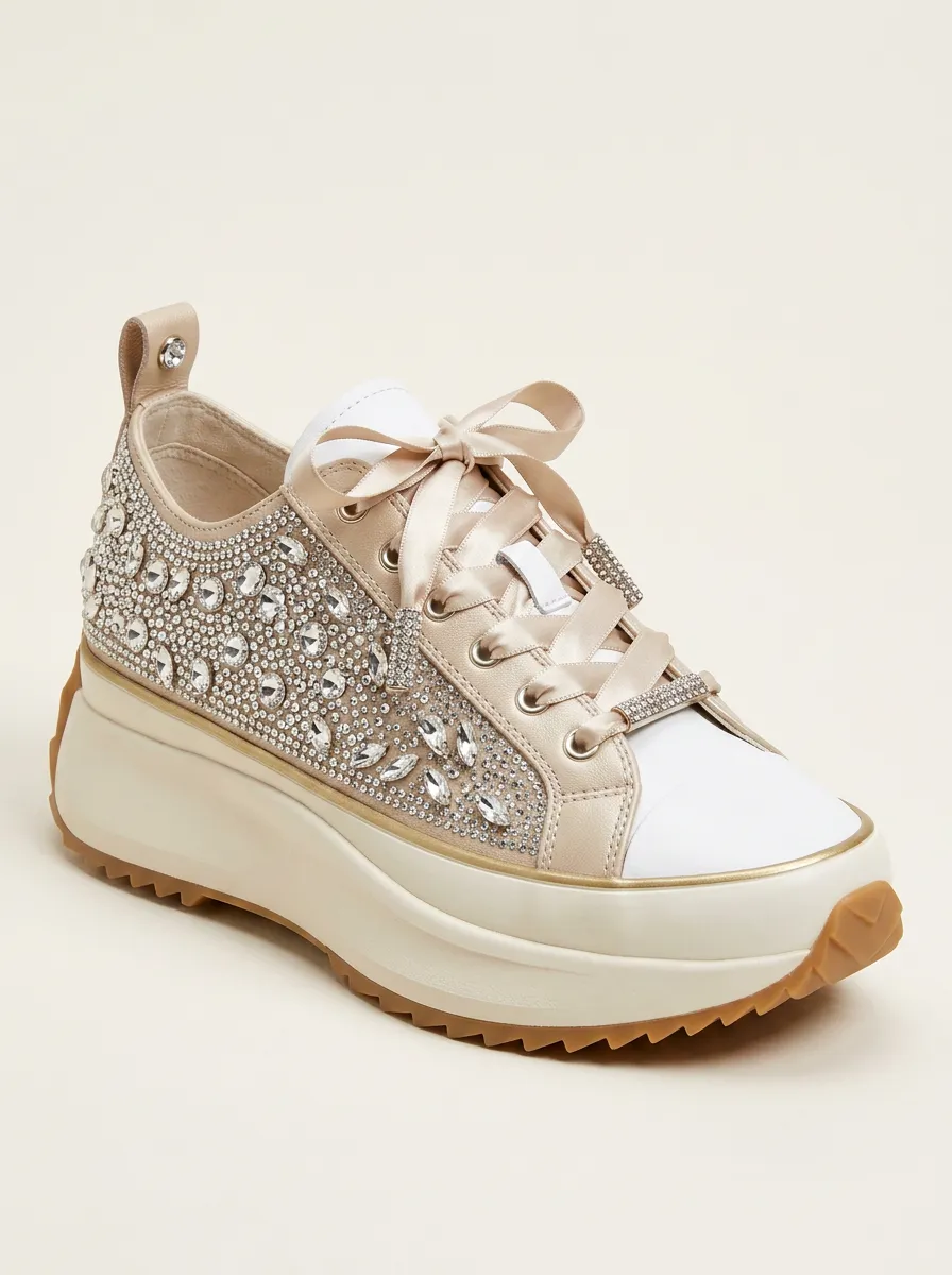 Lace-Up Low-Top Women's Rhinestone Platform Shoes