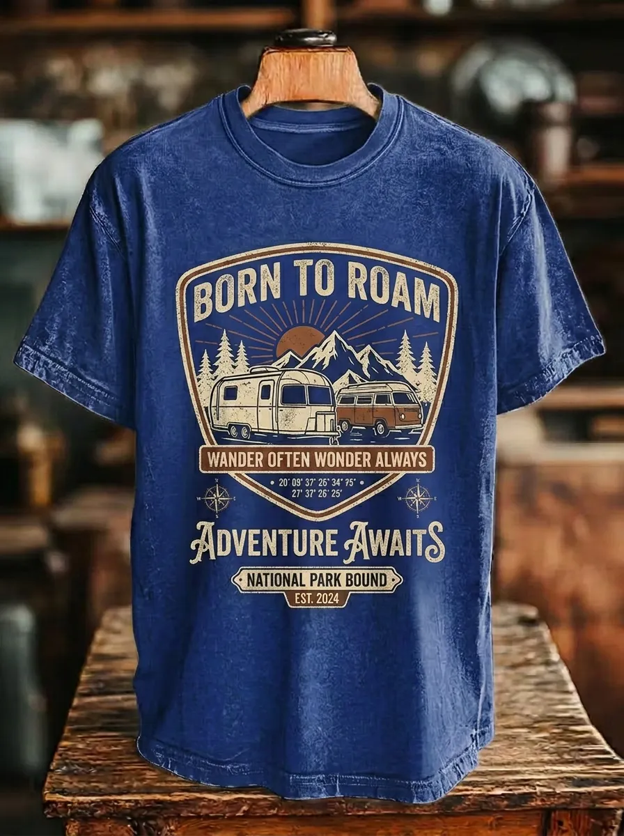 Unisex Camping Lover Mountain Van Printed T-shirt