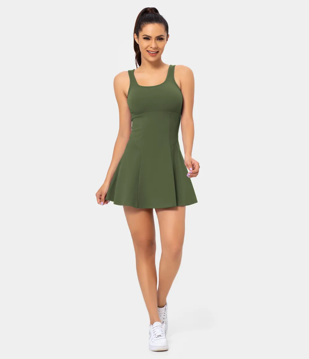 Square Neck Side Pocket 2-Piece Mini Flare Dress Set