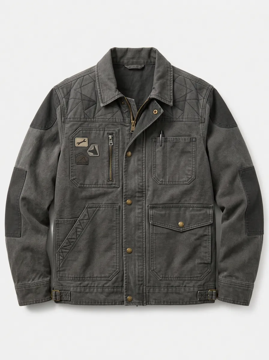 Men's Mechanic Utility Patchwork Printed Jacket
