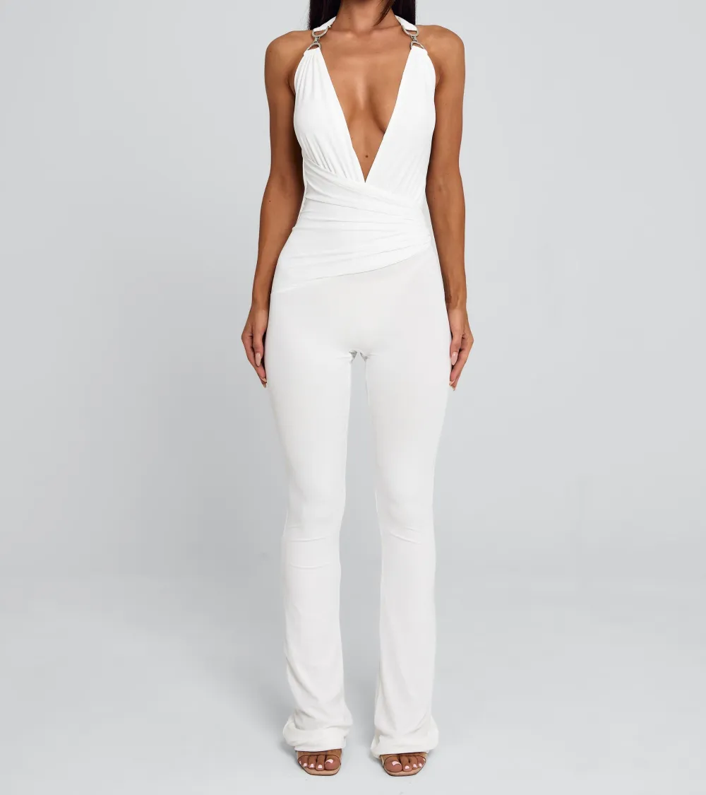 White Plunge Halter Jumpsuit