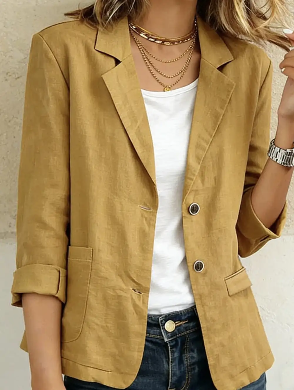 Cotton Linen Jackets and Blazers Top