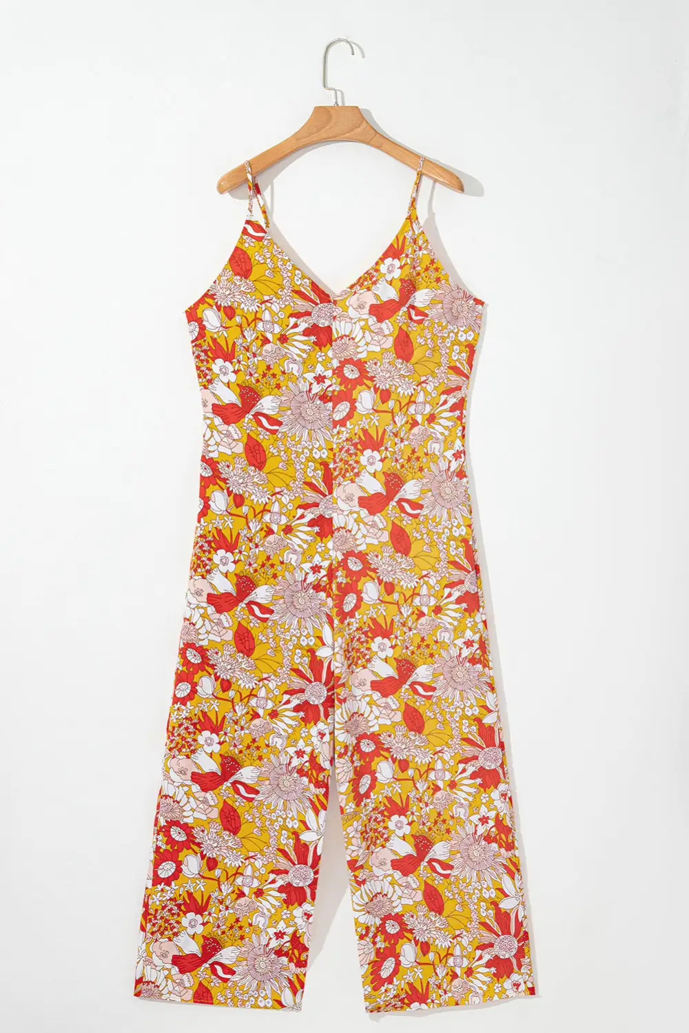 Floral V Neck Wide Leg Sleeveless Jumpsuit